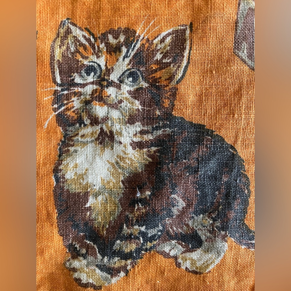 🐈 Vintage Linen Kitten Cat fabric Panel 🐈 - Picture 10 of 12